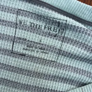 We The Free Free People Striped Mint and Gray Waffle Knit Long Sleeve Bat Wing Top thumbnail 7