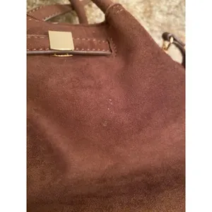 Chic Brown Faux Suede Crossbody Bag Gold Accents Minimalist Top Handle Satchel thumbnail 5