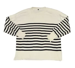 Black Ivory Striped Breton Knit Sweater Women’s M Oversized Crewneck thumbnail 1