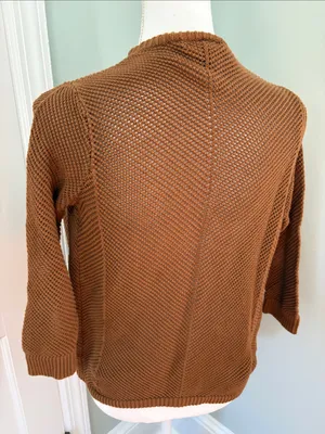 Lands' End Open-Front Knit Cardigan in Warm Brown Cotton Size‎ XS 2-4 thumbnail 4