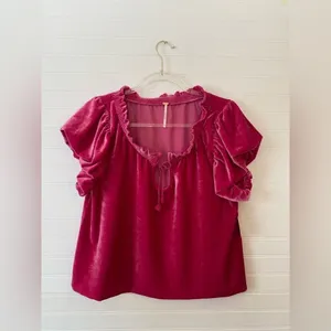 Free People Velvet Barbiecore Pink Puff Sleeve Terese Blouse thumbnail 2