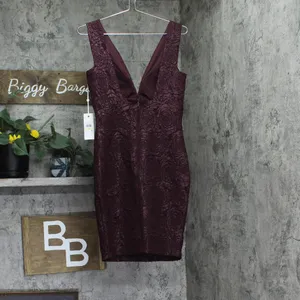 NWT Siena Womens Floral Jacquard Plunge Dress SATP1685 Wine Red 4 thumbnail 6