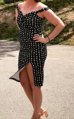 ASOS Black and White Polka Dot Off-Shoulder Midi Dress With Slit Size 8 thumbnail 1