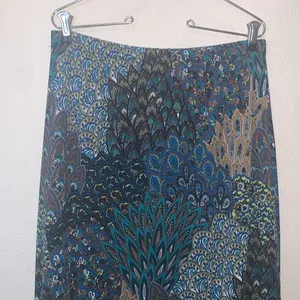 Miss Ashley Peacock Print Ruffle Bottom Stretchy Maxi Office Skirt thumbnail 2