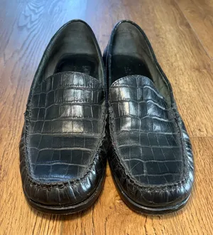 Lauren Ralph Lauren Barbara Croc Embossed Leather Penny Loafers Black Womens 10B thumbnail 1