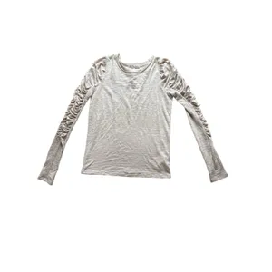 We The Free People Natasha Tee Small White Ruffles Ruched‎ Long Sleeves Top Fall thumbnail 3