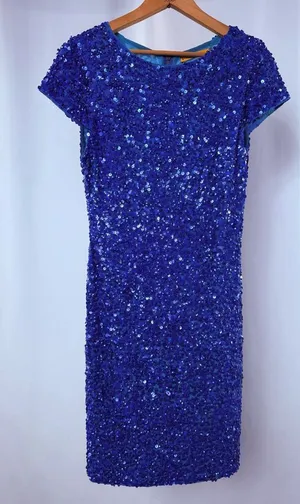 Alice + Olivia Sequin‎ Short Sleeve Mini Dress in Blue Size 4 thumbnail 1