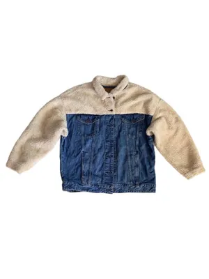 American Eagle Cream Sherpa & Denim Trucker Jacket L  thumbnail 2