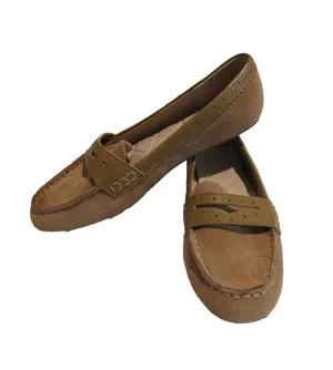 Lands’ End Tan Suede Penny Loafers Women’s 8.5 Classic Slip‑On Pre‑Owned thumbnail 1