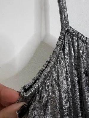 Y2K Metallic Boho Smocked Waist defined Midi Dress L Party Prom Graduation Glam thumbnail 7