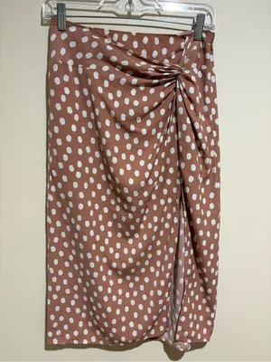 Abercrombie & Fitch Blush Pink Spotted Twist Front Slit Satin Midi Skirt Small thumbnail 6