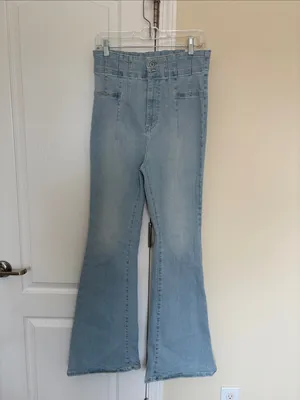 Free People We the Free Jayde Super High Rise Flared Jeans Light Wash Sz 31 thumbnail 3