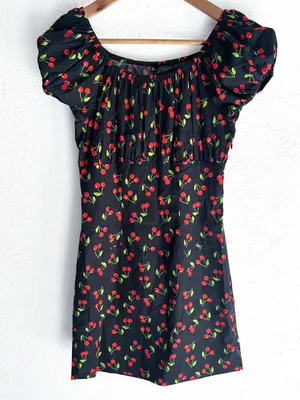 Caroline Constas Cherry Print Mini Cotton Dress Small Coquette retro thumbnail 1