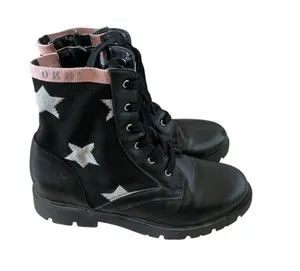 DKNY black with pink knit stars Stassi moto boots youth size 5 women’s size 7 thumbnail 1