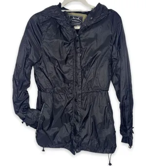 Hawk & Co Black Hooded Rain Coat Jacket Medium Style L3H06055H thumbnail 1