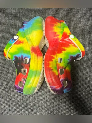 CROCS platform chunky Tie-Dye Rainbow Classic Clog Mules thumbnail 3
