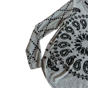 Desigual Grey Pullover Sweater Bohemian Print Stud Stretch Wool Blend Sz Medium thumbnail 3