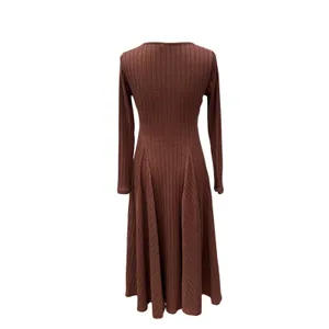 Halara Dress Sz Sm Ribbed‎ Knit Flare Long Sleeve Flowy Casual Brown Minimalist thumbnail 6