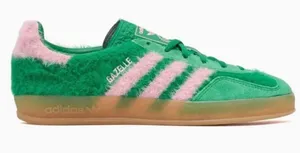 NWT adidas Originals Gazelle Indoor sneakers in fluffy green and pink thumbnail 1