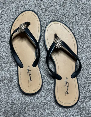 Panama Jack Women's Black Flip Flop Sandals with Pineapple Detail thumbnail 1