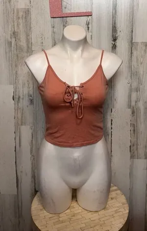 Ambiance Lace Up Crop Tank Top Rust Orange Cami Stretch Casual Size L thumbnail 1