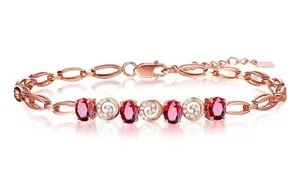 14K Rose Gold Plated Artificial Rubellite Gemstone Charm Bracelet for Women thumbnail 3