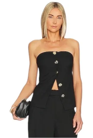 Rails Top Women Medium Black Strapless Gold Button‎ Front Lulu Party Cocktail thumbnail 1