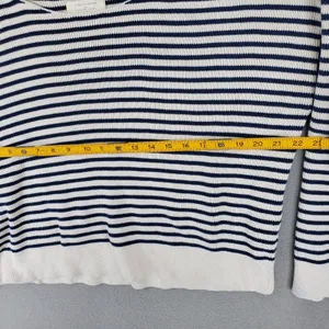 Sezane Leontine Sweater Women M Ecru Navy Striped Cotton Shoulder Button Knit thumbnail 9