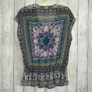 DR2 Sheer Colorful Geometric Pattern Lightweight V Neck Sleeveless Blouse Large thumbnail 3