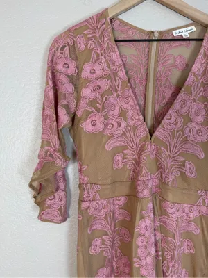 For Love & Lemons Temecula Mesh Embroidered Mini Dress in Nude Rose Pink Large thumbnail 6