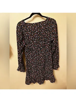 Zara Floral Print Long Sleeve Mini Dress Black Small thumbnail 9