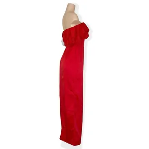 LOVERS + FRIENDS Sylvia Strapless Satin Gown, Flame Scarlet, Medium thumbnail 8