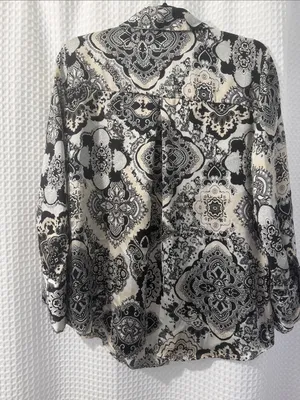 Zara Silky Black Cream and White Design Collar Shirt Size Medium thumbnail 4