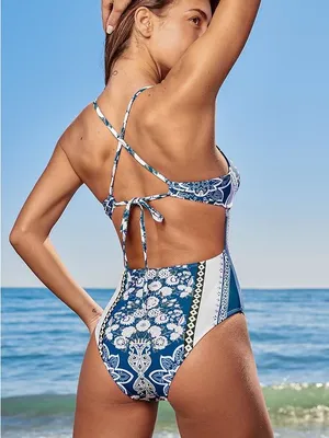 Cupshe Blue Floral Lace-Up One Piece Swimsuit thumbnail 8