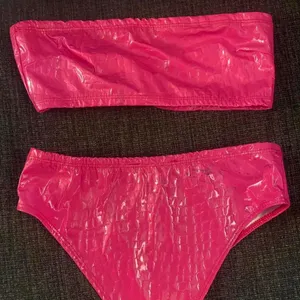 Dolls Kill Hot pink latex tube top / brief set swimsuit thumbnail 2
