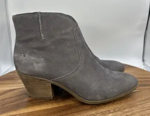 Frye Judith Seam‎ Bootie Ankle Boots Gray Leather Western Festival Women's 7.5M thumbnail 1