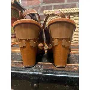 Tory Burch Gabrielle 100mm Royal Tan Leather Wedge Sandals Size 10 thumbnail 3