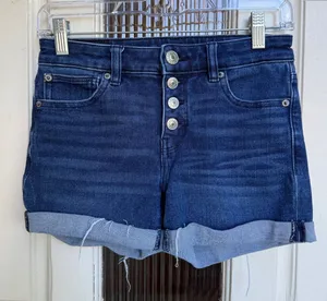 American‎ Eagle Midi Jean Shorts Button Fly Cuffed Raw Hem Size 2 thumbnail 1