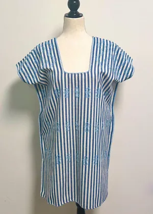 Tuckernuck Ivory Blue Stripe Mini Sullivan Embroidered Canvas Caftan Tunic Small thumbnail 1