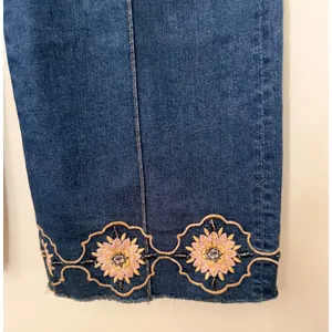 Driftwood Margo Floral Embroidered Wide Leg Seam Jeans Medium Wash Denim 34/29 thumbnail 10