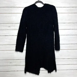 POL Black Long Cardigan Duster Small Eyelash Knit Open Front Sweater thumbnail 2