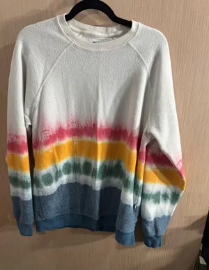 Feat Cozy Tie-Dye Stripe Crewneck Sweater - White with Pink, Yellow, Green, Blue thumbnail 1