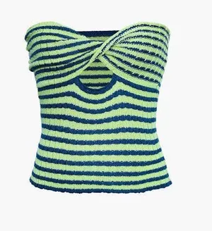 Blue and Green Twisted Knit Tube Top thumbnail 1