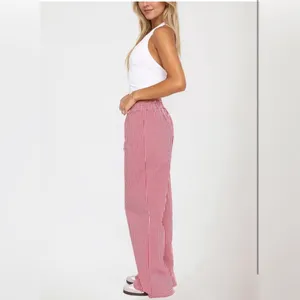 NEW Elastic Striped Y2K Wide Leg Low Waist Lounge Pants Pockets M thumbnail 2
