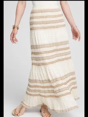 Chico’s Maxi Skirt Size Large Cream Crochet Gauze Trim Boho Festival Coastal thumbnail 8