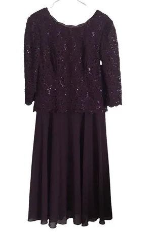 Alex Evenings Womens Size 12 Tea-Length Lace Mock Special Occasion Dress, Deep Plum, Reg $450.15 thumbnail 6