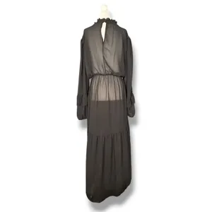 Black Sheer Maxi Dress Ruffle High Neck Tiered Long Sleeve Goth Victorian Witchy thumbnail 6