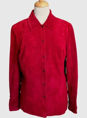 Investments Leather Suede Shacket Sz Lg Red Blazer Business Casual Gorpcore thumbnail 1
