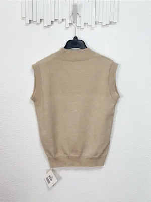 J.ING Beige V Neck Sweater Vest Sleeveless Knit Preppy Minimalist Pullover thumbnail 7