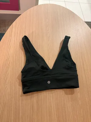 Lululemon Sports Bra Estimated Size 4 Dark Green V Neck No Pads Pull Over thumbnail 2